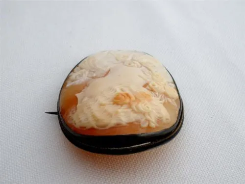 Victorian Cameo Brooch Carved Sterling Silver Frame Antique Pin