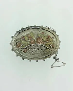 Victorian Handmade Silver & Two-Coloured Gold Brooch