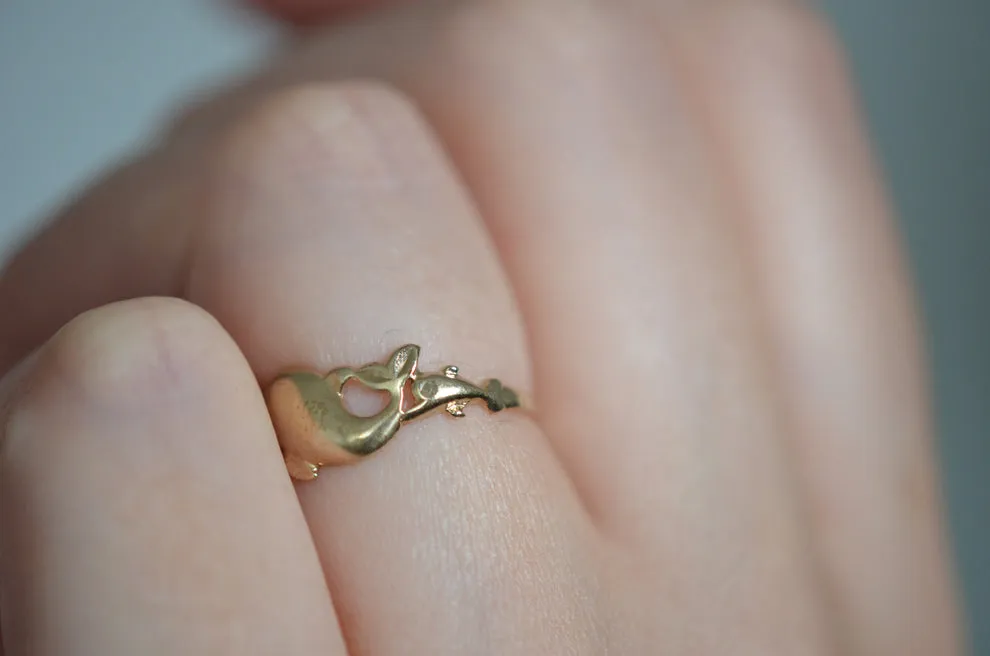 Vintage Dolphin Sea Inspired Handmade Ring - 14k Gold Vermeil Rings For Women