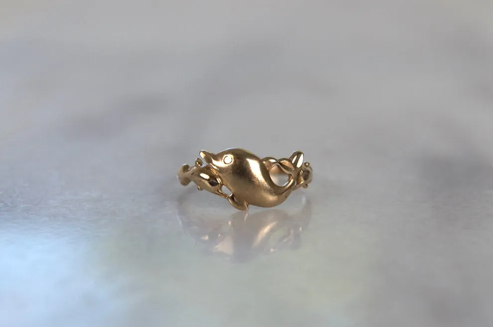 Vintage Dolphin Sea Inspired Handmade Ring - 14k Gold Vermeil Rings For Women