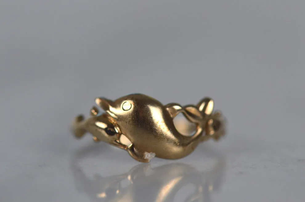 Vintage Dolphin Sea Inspired Handmade Ring - 14k Gold Vermeil Rings For Women