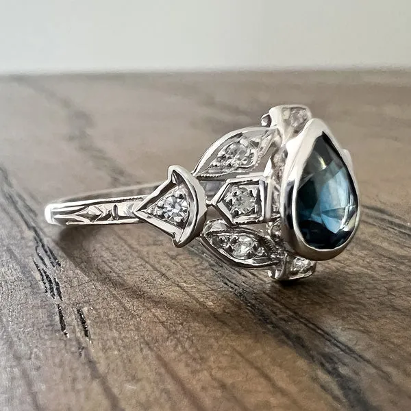 Vintage Filigree Sapphire Ring, Pear Shape 0.73ct