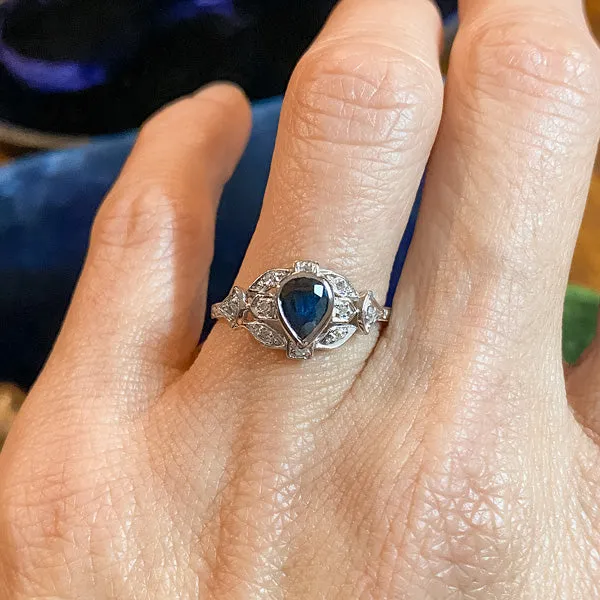 Vintage Filigree Sapphire Ring, Pear Shape 0.73ct