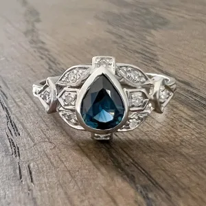 Vintage Filigree Sapphire Ring, Pear Shape 0.73ct