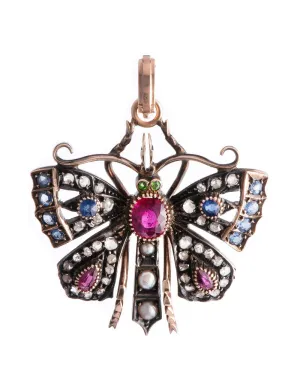 Vintage Multi Stone Butterfly Pendant