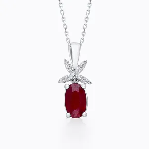 White Gold Ruby & Diamond Heirloom Pendant