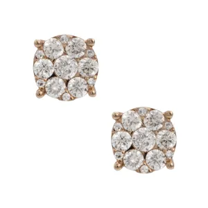 Women's Flower Cluster Diamond Stud Earrings 1.14ct 14K Rose Gold