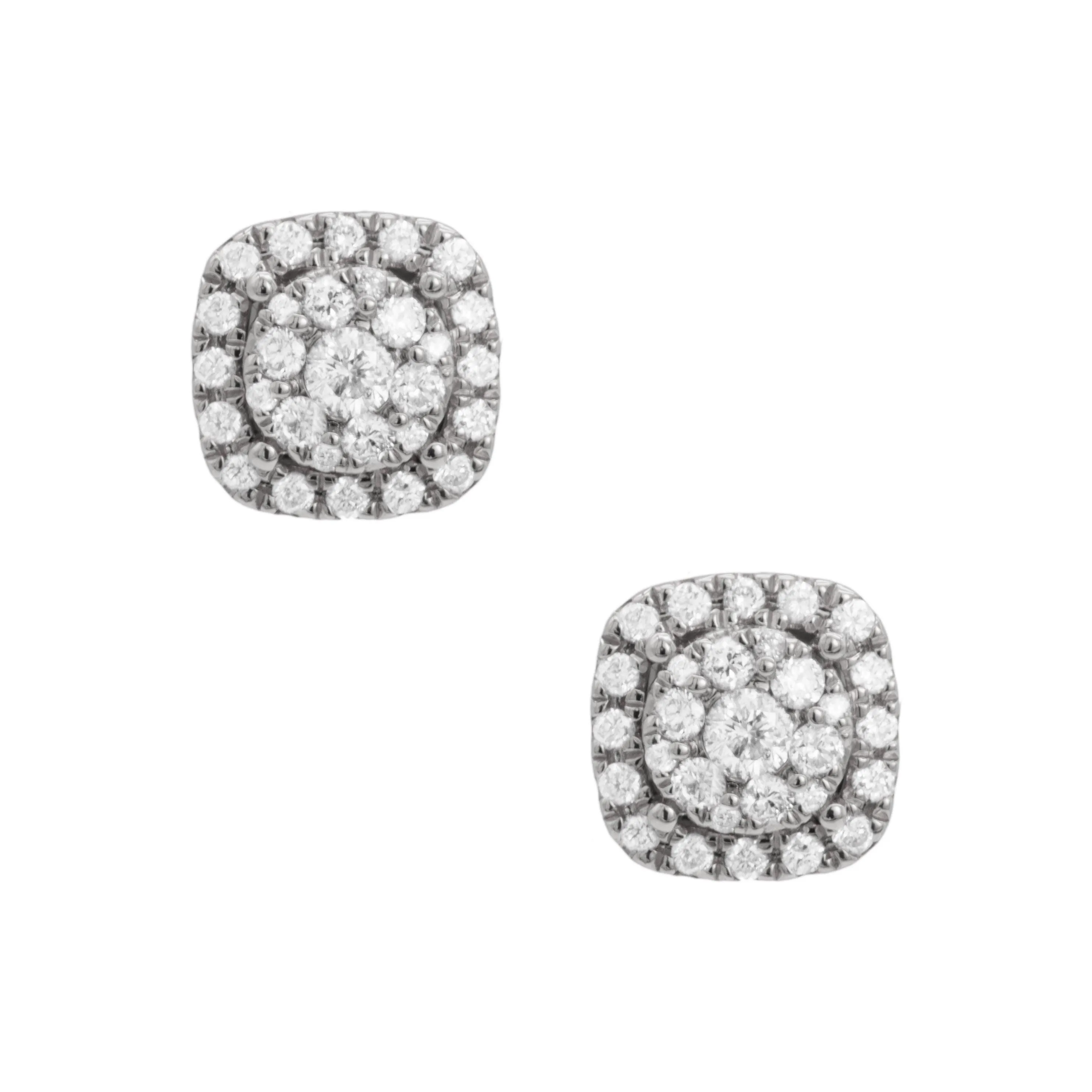 Women's Frame Flower Cluster Diamond Stud Earrings 0.44ct 14K White Gold