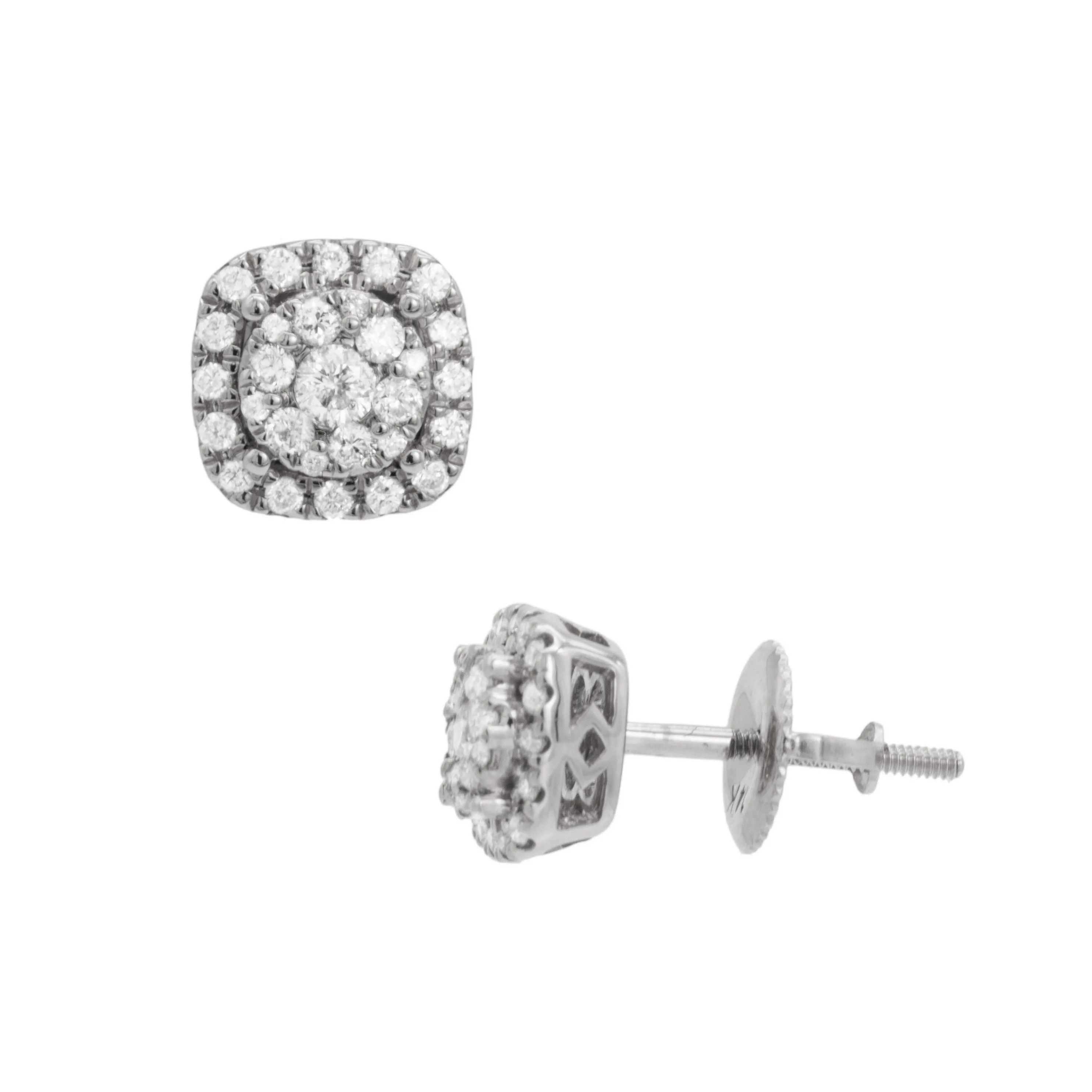 Women's Frame Flower Cluster Diamond Stud Earrings 0.44ct 14K White Gold