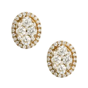 Women's Oval Halo Cluster Diamond Stud Earrings 1.15ct 14K Yellow Gold