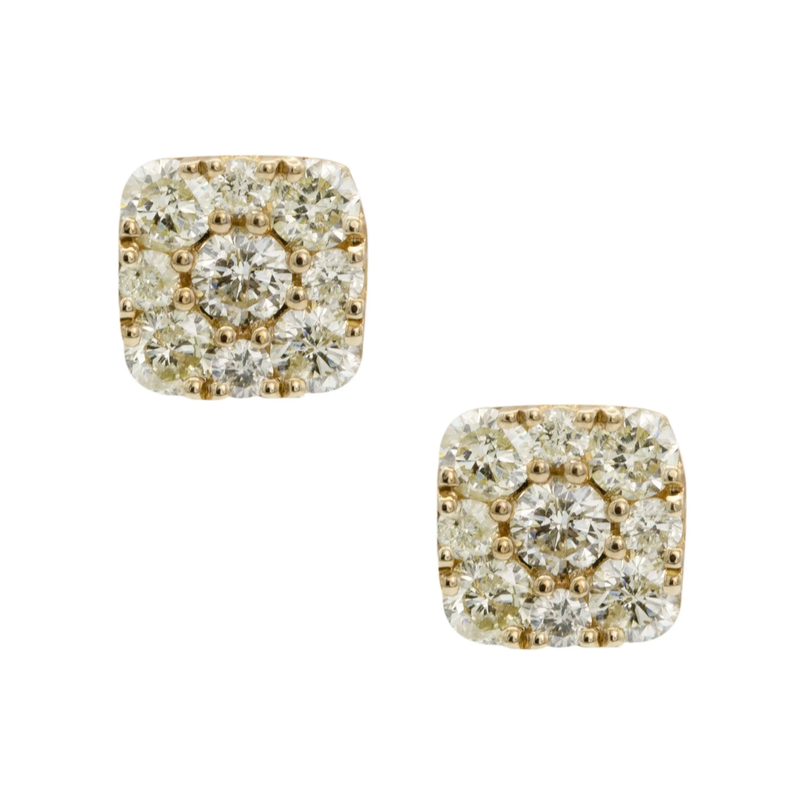 Women's Square Cluster Diamond Stud Earrings 1.29ct 10K Yellow Gold