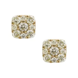 Women's Square Cluster Diamond Stud Earrings 1.29ct 10K Yellow Gold