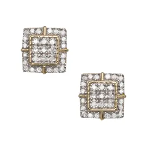 Women's Square Halo Micro-Pavé Diamond Stud Earrings 0.22ct 14K Yellow Gold