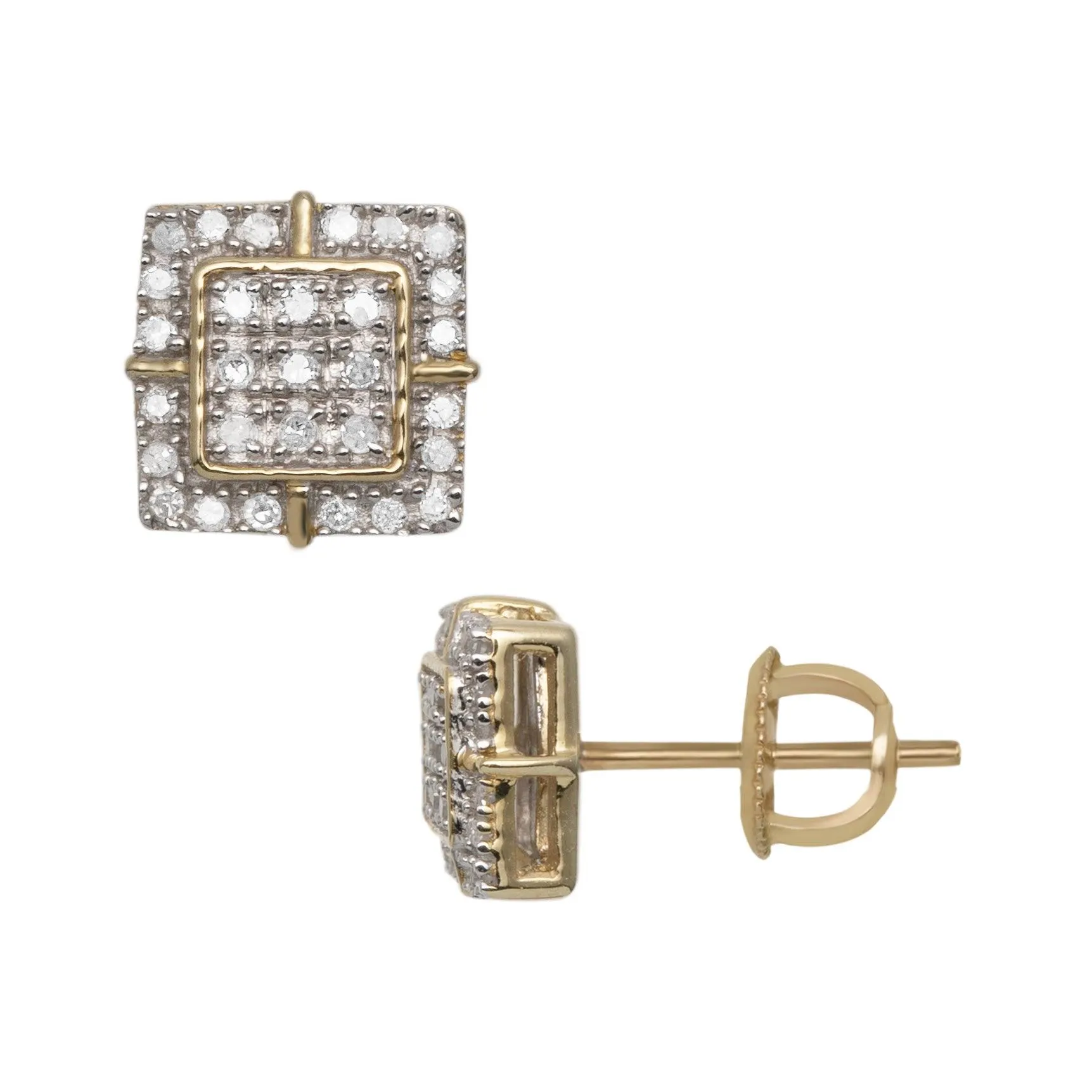 Women's Square Halo Micro-Pavé Diamond Stud Earrings 0.22ct 14K Yellow Gold