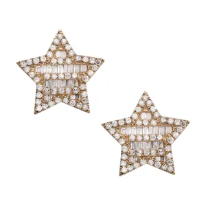 Women's Star Diamond Stud Earrings 0.85ct 14K Yellow Gold