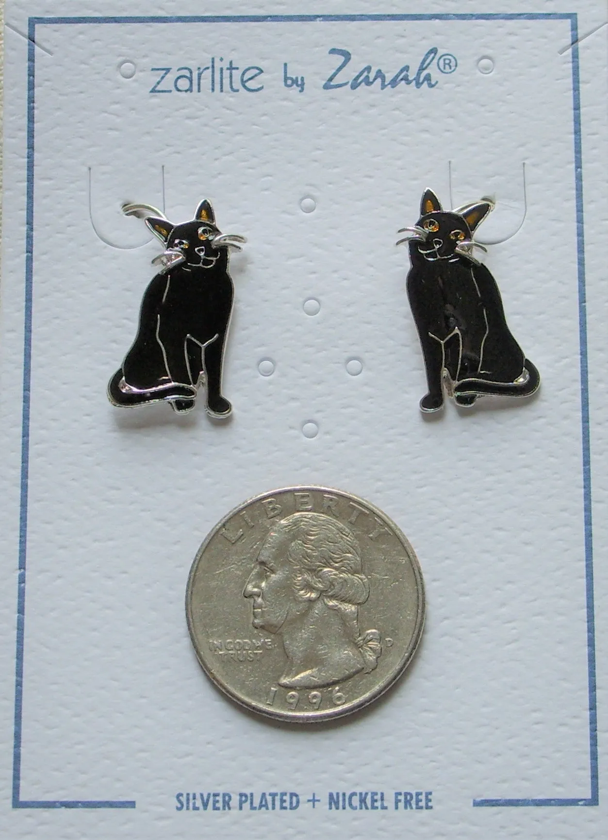 Zarah Zarlite Black Kitty Cat Pierced Earrings